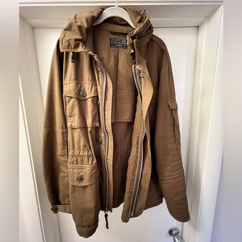 J Crew Outerwear Military Field NX-631 Jacket Hooded Men Large Full Zip Green